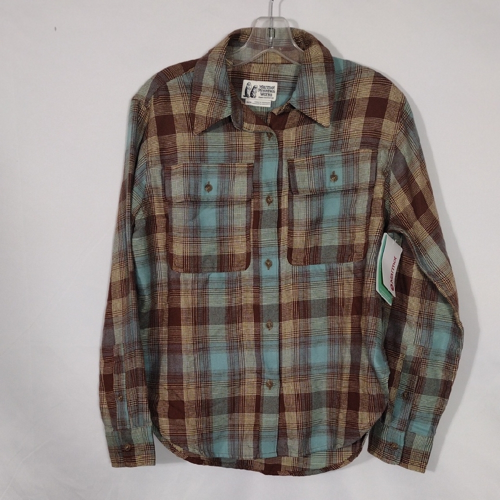 NWT Marmot Blue Agave W Frfx Ltwt Boyfriend Flannel Women's Size XS